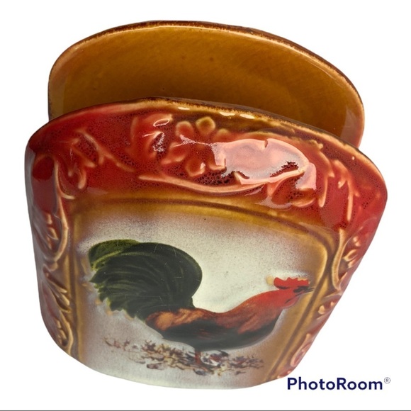 Farmhouse Rooster Ceramic Napkin Holder Glazed Hand Painted Ceramic Multicolor - Picture 5 of 13